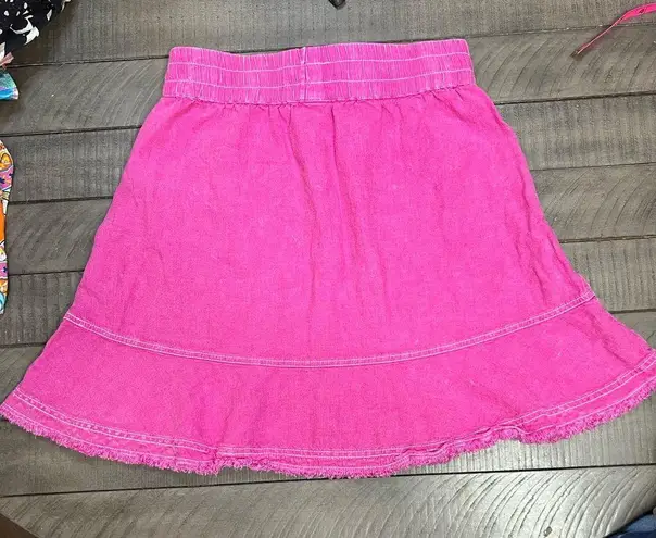 Pilcro Flounced Mini Skirt Size Med Pink Acid Wash Linen Anthropologie LIKE NEW