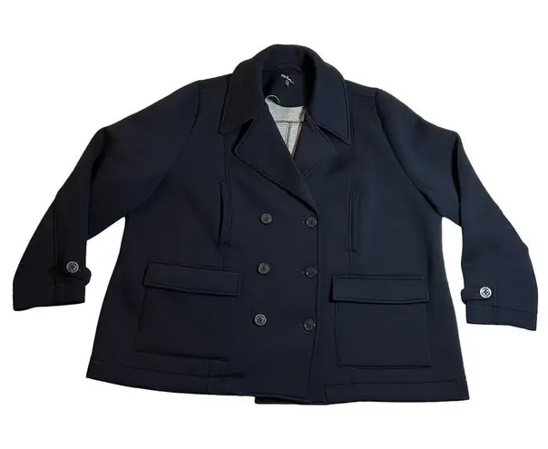 Ulla Popken Scuba Fabric Double Breasted Peacoat Jacket Size 24/26 Classic Blue