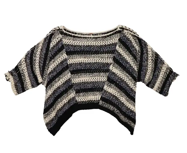Free People  Black Pearl Searching Linen Cotton Stripe Sweater Women's