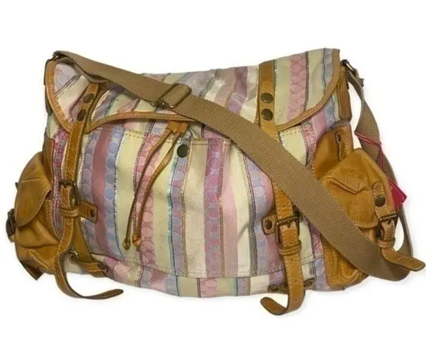 IPA Nima Muiltcolor Fabric and Tan Leather Pockets Messenger Baby Overnight Bag Pink
