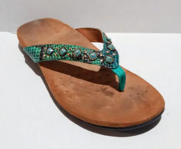 Vionic Floriana Thong Sandal-Size 8W-Faux Snakeskin-Beaded-Arch Support-Comfort