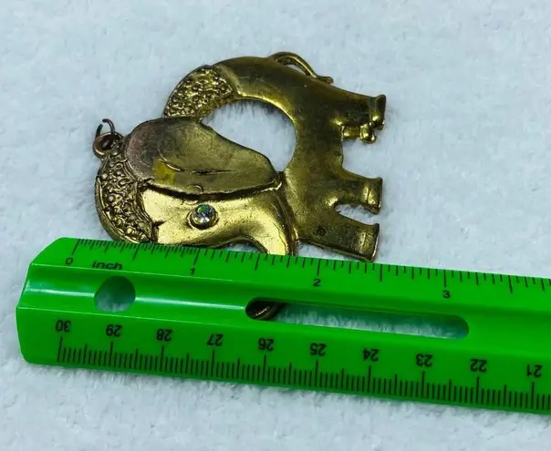 Brass Color Elephant Pendant Jewelry Rhinestone Eye Circus Elephant