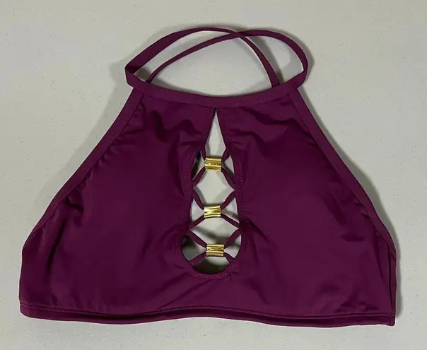 Bleu Rod Beattie Purple Criss-Cross Halter Swim Top Bikini Bathing Suit Luxury Designer Swimwear Size 4 💜