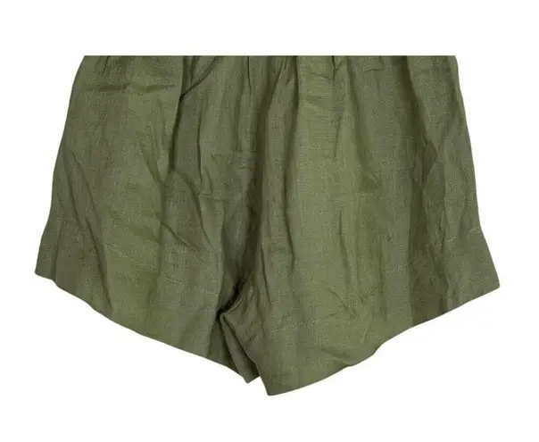 Free the Label Florence High Waisted Linen Wide Leg Shorts Pockets S Olive Green