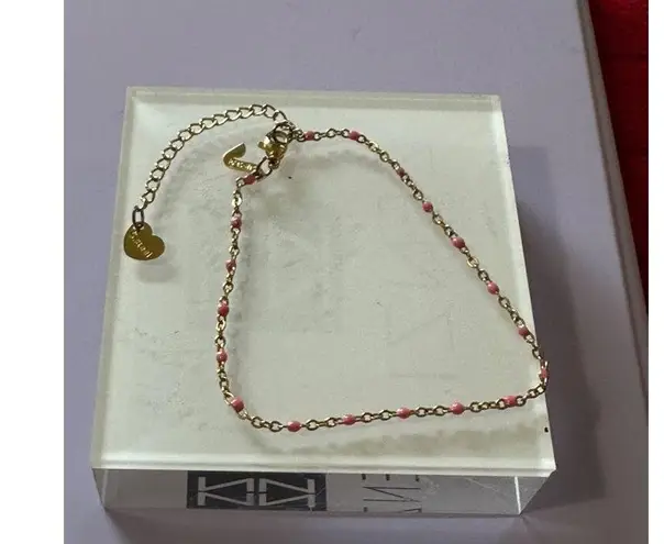 Womens Steel Ankle Bracelet Pink Accents Beach Wear Fashion Jewelry Boho Chic