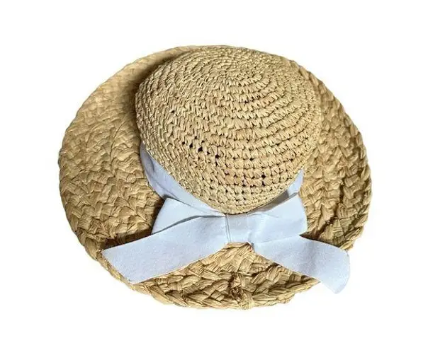 Signature Studio Vintage 90s Thick Chunky Straw Sun Hat with White Bow Signature Studios