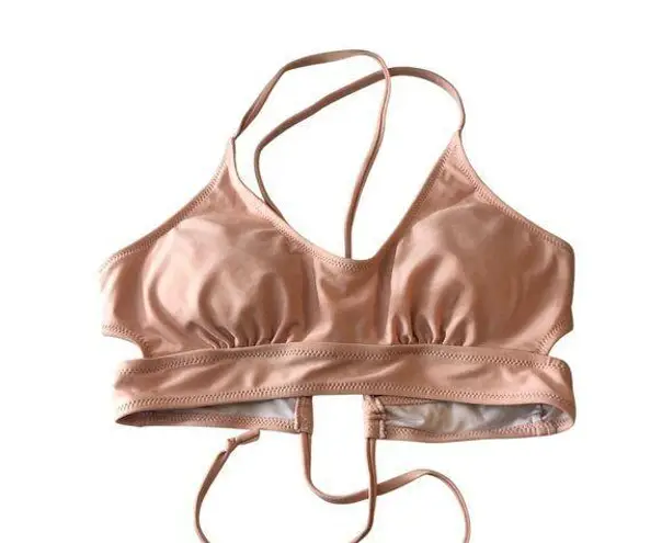 Bikini Top String Ties Removable Cups Cut Outs Light Pink L Size L
