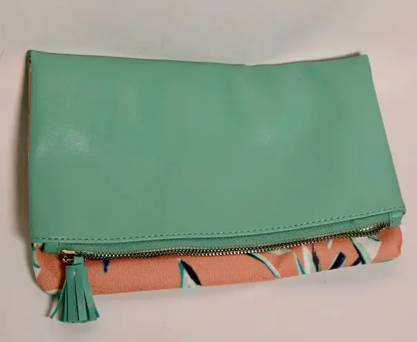 Rachel Pally Green and Tan Clutch with Tassel Accent
