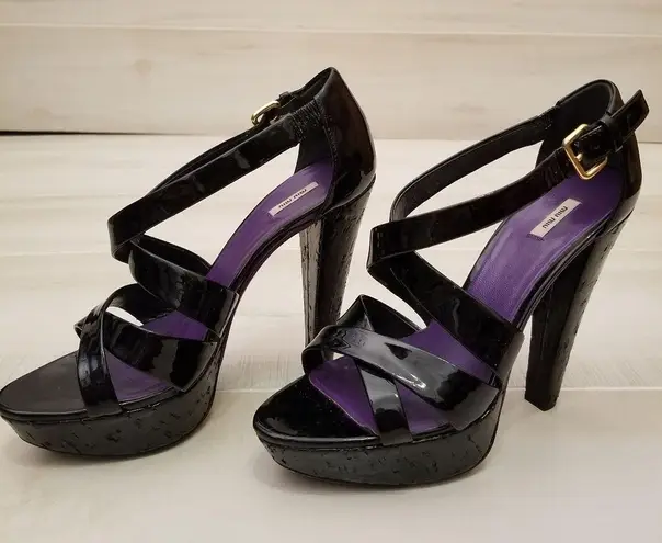 Miu Miu {37.5}  Prada Black Strappy Leather Sandal