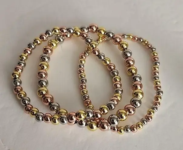 Set of 3 Gold Plated Tricolor Stretch Bracelet Bracelets New