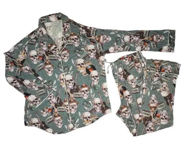 Posh Peanut Bamboo Sheldon Skull Lounge Pajama Pant Set Long Sleeves 2XL Green Size XXL - Image 1