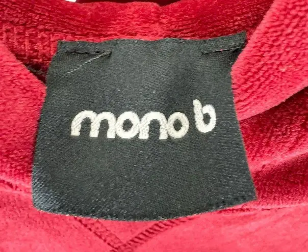 Mono B Red Hooded Plush Velour Long Sleeve Pullover Sweatshirt Pockets Size M Size M