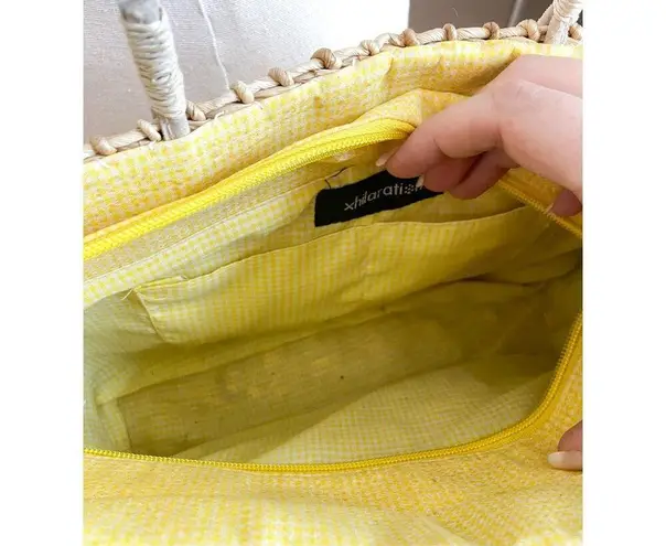 Vintage Y2K Braided Straw Fruit Bag Picnic Summer Boho Cottagecore Peasant Yellow