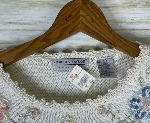 NWT Deadstock Vintage Grannycore Beaded Cottagecore Knit Sweater Size M