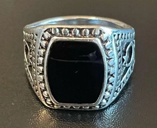 Black obsidian stone S925 stamped silver ring size 9