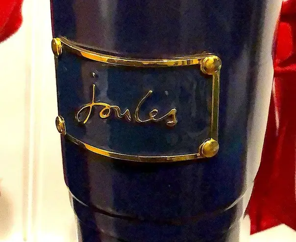 JOULES Navy Blue Tall Rain Boots with Red Bow and Toile Lining Size 9