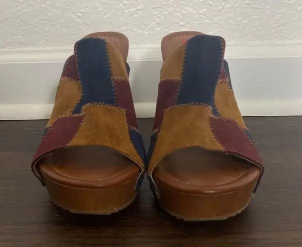 Unionbay Retro Boho Y2K Brown Burgundy Blue Yellow Patchwork Platform Mules 7.5