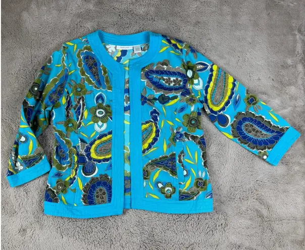 Tantrums Floral Paisley Print Open Front Cardigan Jacket Bohemian Size L Blue Size L