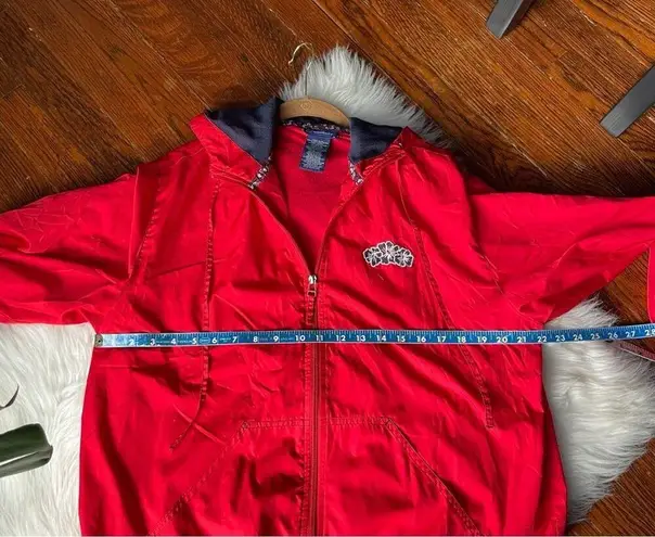 Catalina Vintage Windbreaker Red & Navy with Floral Detailing and Hood Size Large