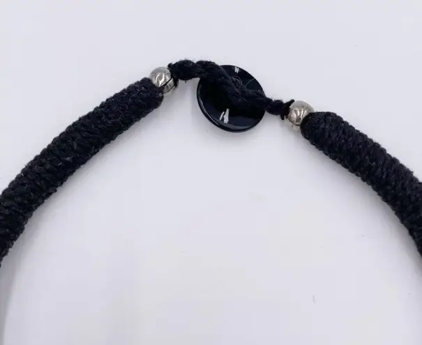 Vintage Metal Loop Black Cord Rope Statement Necklace Chunky Steampunk Brutalist