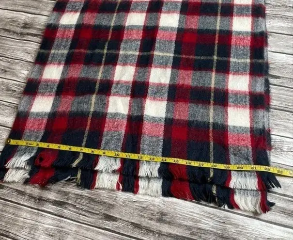 Unbranded Partially Felted Knit Woven Blanket Scarf Short Fringe Plaid Winter Blue