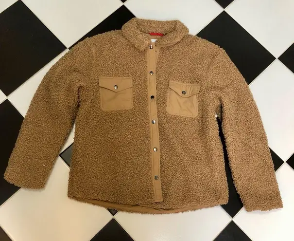 ONIA NWT Sherpa Oversized Shacket Camel Light Brown Tan Nylon Furry Jacket XL