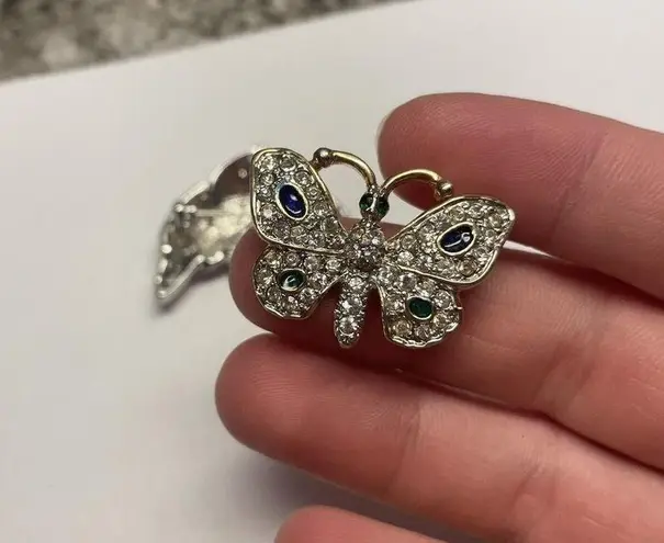 Lot Of 2 Costume Jewelry Brooch Pins Rhinestone Butterfly Insect / Dolphin