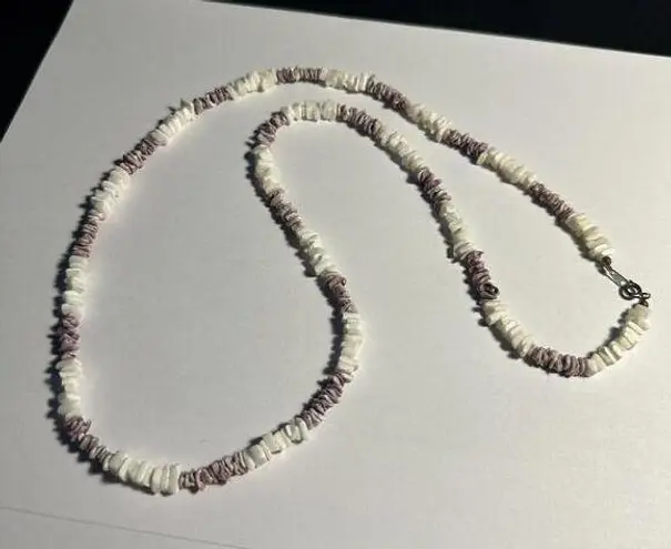 White & Purple Puka Shell Beaded 29 1/2 Inch Beaded Necklace