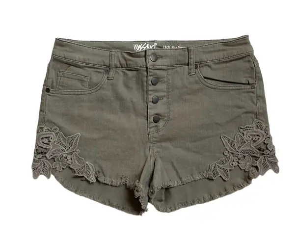 Mossimo Denim Y2k Mossimo embroidered lace distressed hem high rise shorts