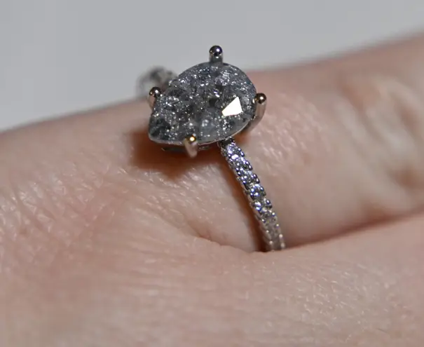 Dazzling Silver Teardrop Pear Shape Ring 7 new gift Black Quartz formal bride