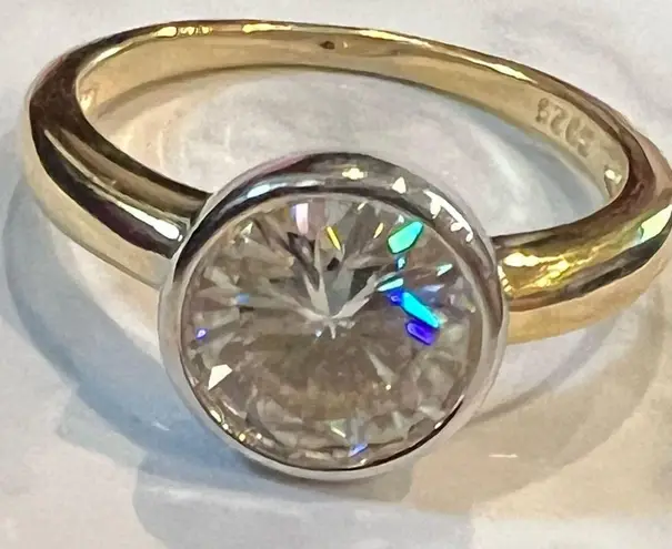 GRA Certified Moissanite 2 Carat Round Solitaire Ring Gold