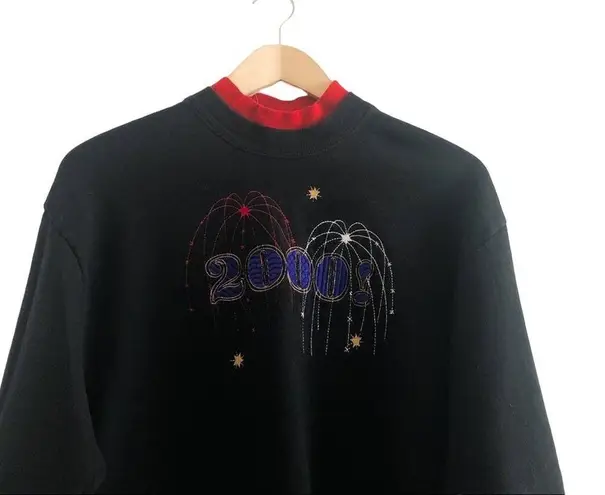 Vintage New Year's Eve Sweatshirt 2000 Embroidered Grannycore Sweater Black Size M