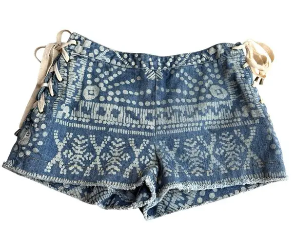 Sea New York Size S Lace Up Jean Shorts Acid Wash Denim Frayed Southwestern Boho Blue