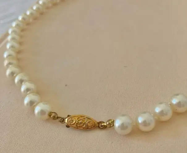 American Vintage Vintage “Zillah” Ivory Pearl Necklace 18” Gold Tone Marquis Fishhook Classic