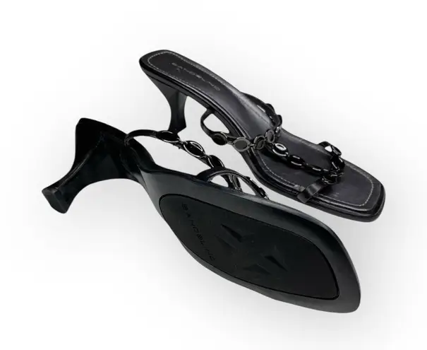 Bandolino new 𒀭 T Strap Kitten Heels Mules Sandals 𒀭 Black Leather 𒀭 10M 𒀭 SJP