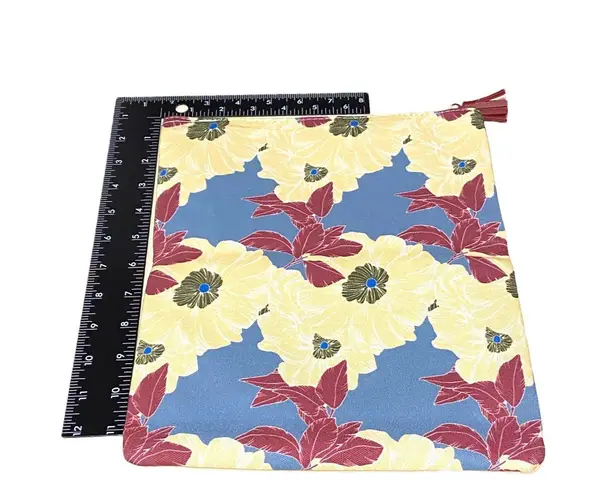 Rachel Pally Women’s Clutch Reversable flat zip leather floral clutch Cream Blue NEW