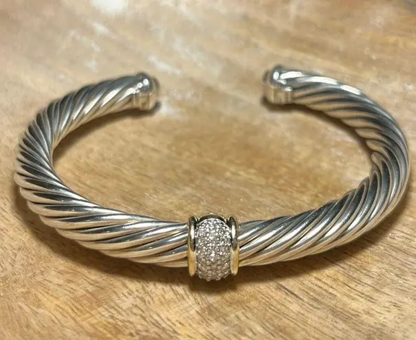 David Yurman Cable Station Bracelet Sterling 18K Yellow Gold & Pavé Diamonds