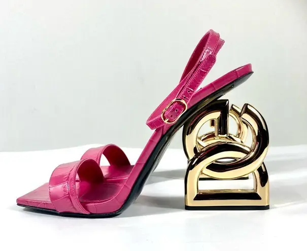 Dolce & Gabbana Logo DG Heels Sandals Croc Leather Shoes 38 NEW