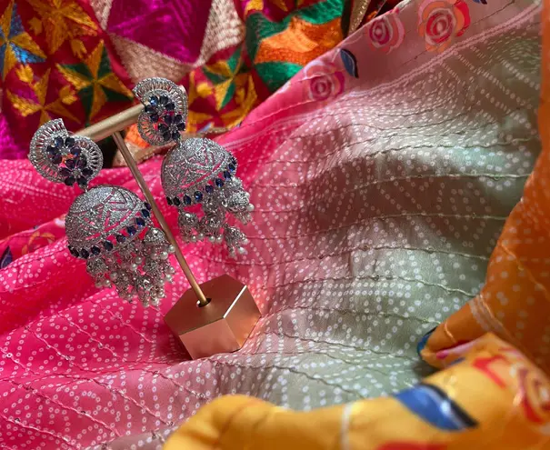 Sparkly AD Navy & Silver Jhumka