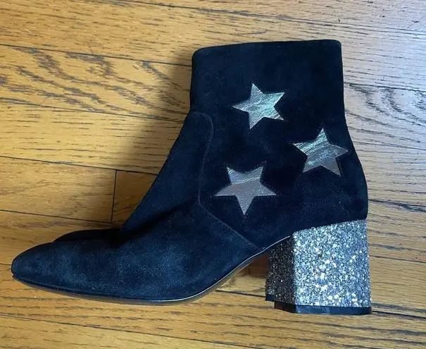 & Other Stories & Other Stories Black Heeled Booties w/ Glitter Block Heels & Silver Stars Sz 8