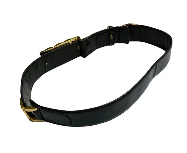 Vintage patent leather woven metal gold tone belt buckle medium