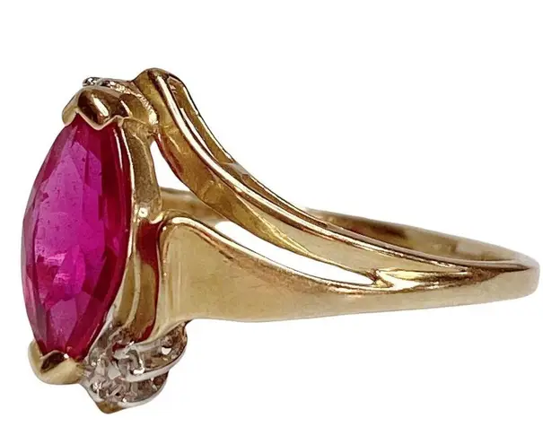 Womens 10K Yellow Gold Pink Clear Topaz or Sapphire Marquise Cut Ring Size 7