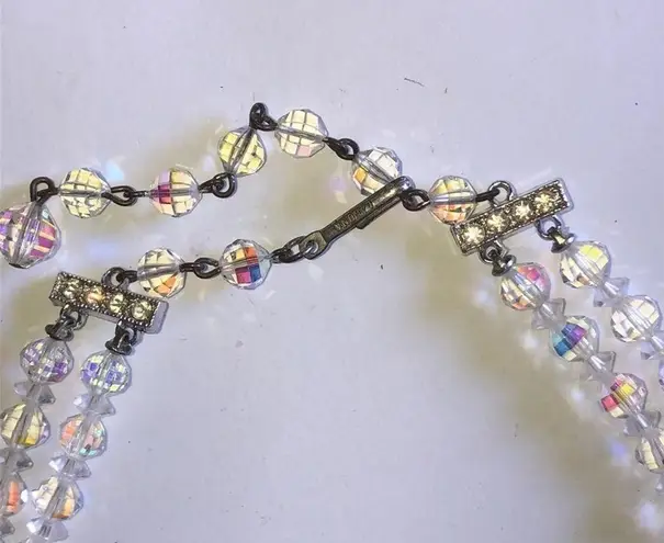 Laguna Aurora Borealis Beaded Double Strand Necklace & Clip On Earrings