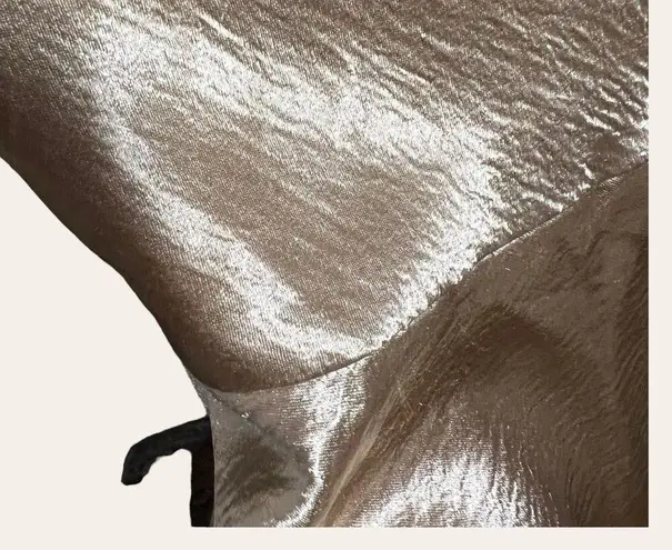 Saloni Satin Champagne Gold Backless Ruffle Hem Cowl Neck Midi Dress Size 8