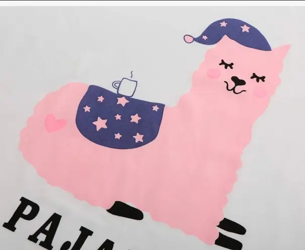 Women Short Sleeve Tee & Shorts Pajama Set Cute Alpaca Llama Sleepwear Small Multi