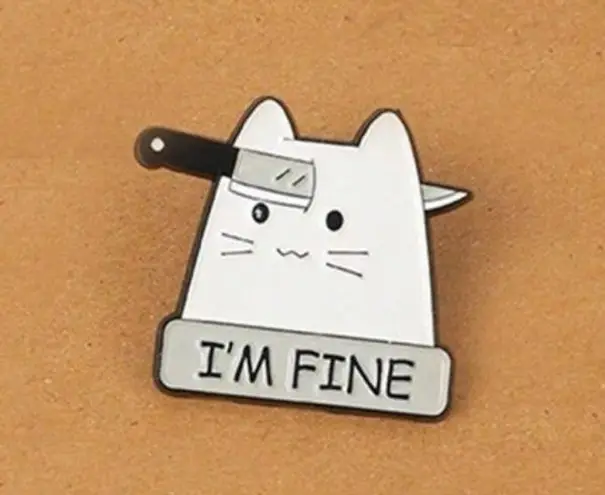 NWT Impaled Kitty Cat "I Am Okay" Enamel Pin Brooch