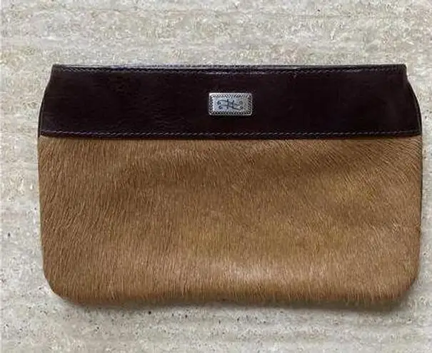 Brighton  Cowhide Genuine‎  Leather Purse One Sided Fur Brown 9”x5.5”