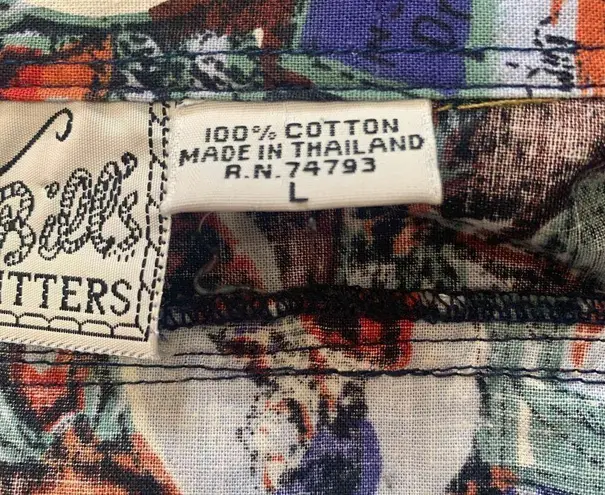 Vintage Mine & Bills Outfitters Shirt Western Button Up Retro Orange Crate Art Size L