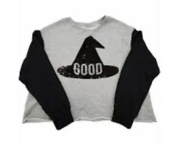 Zoe & Liv Womens Black & Grey Good Bad Flip Sequin Halloween Sweatshirt Size XXL