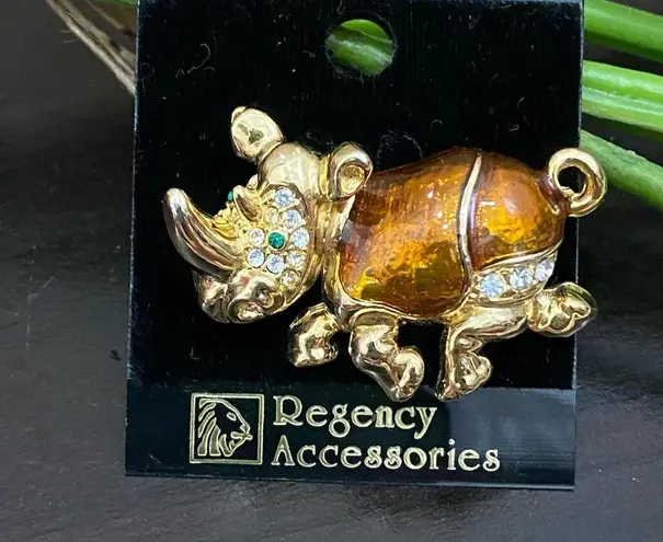 Vintage Regency Accessories Rhinoceros Enamel Rhinestones Brooch